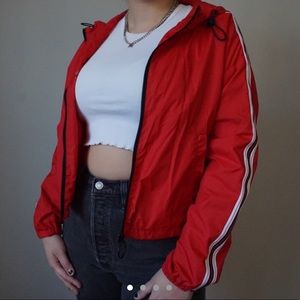 Red Cropped Windbreaker Jacket